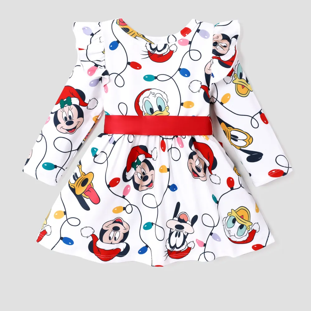 Disney Mickey and Friends Toddler Girl Christmas Full Print Bow Tie Long-sleeve Dress big image 2