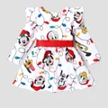 Disney Mickey and Friends Toddler Girl Christmas Full Print Bow Tie Long-sleeve Dress   image 2