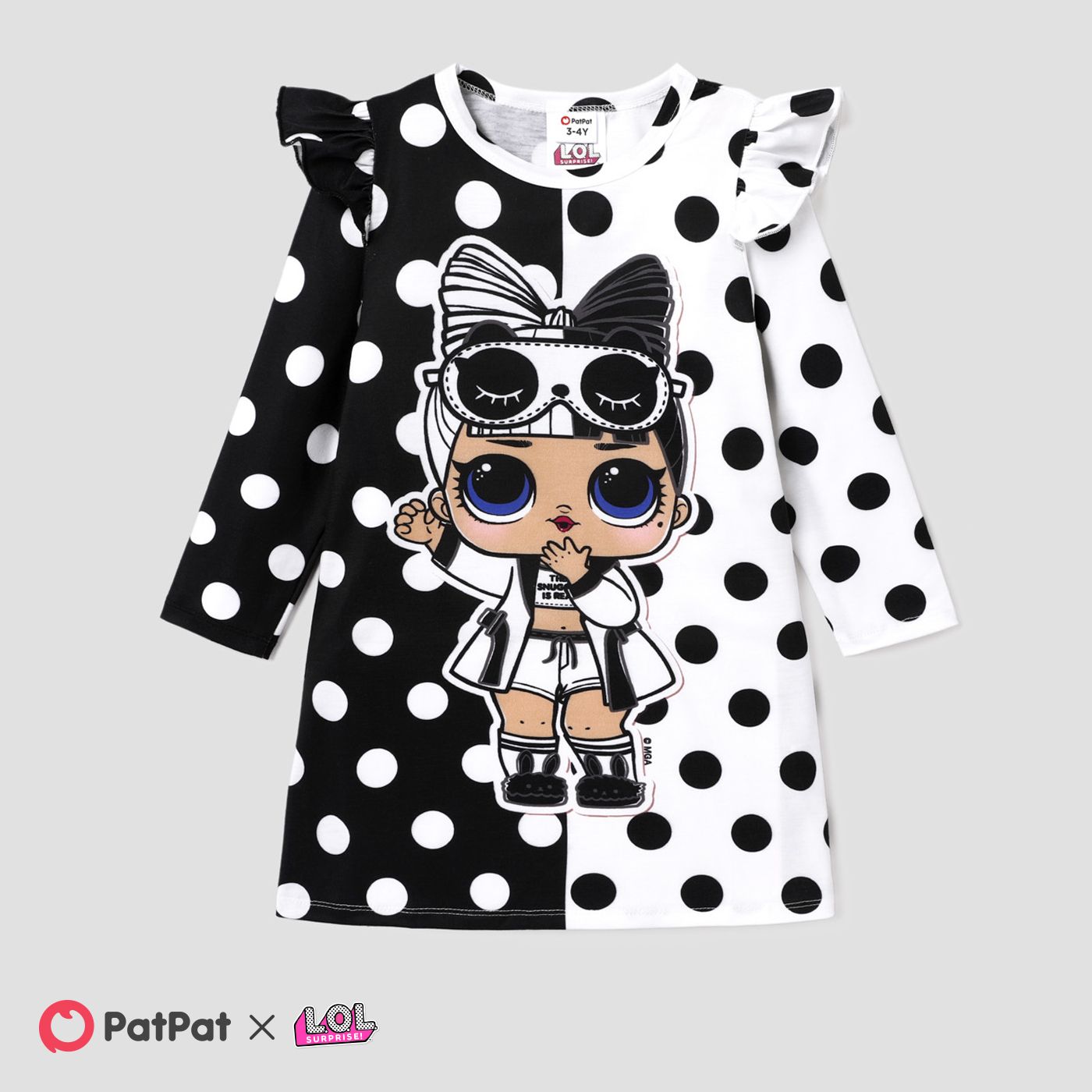 

L.O.L. SURPRISE! Toddler Girl Polka Dots Colorblock Ruffled Long-sleeve Dress