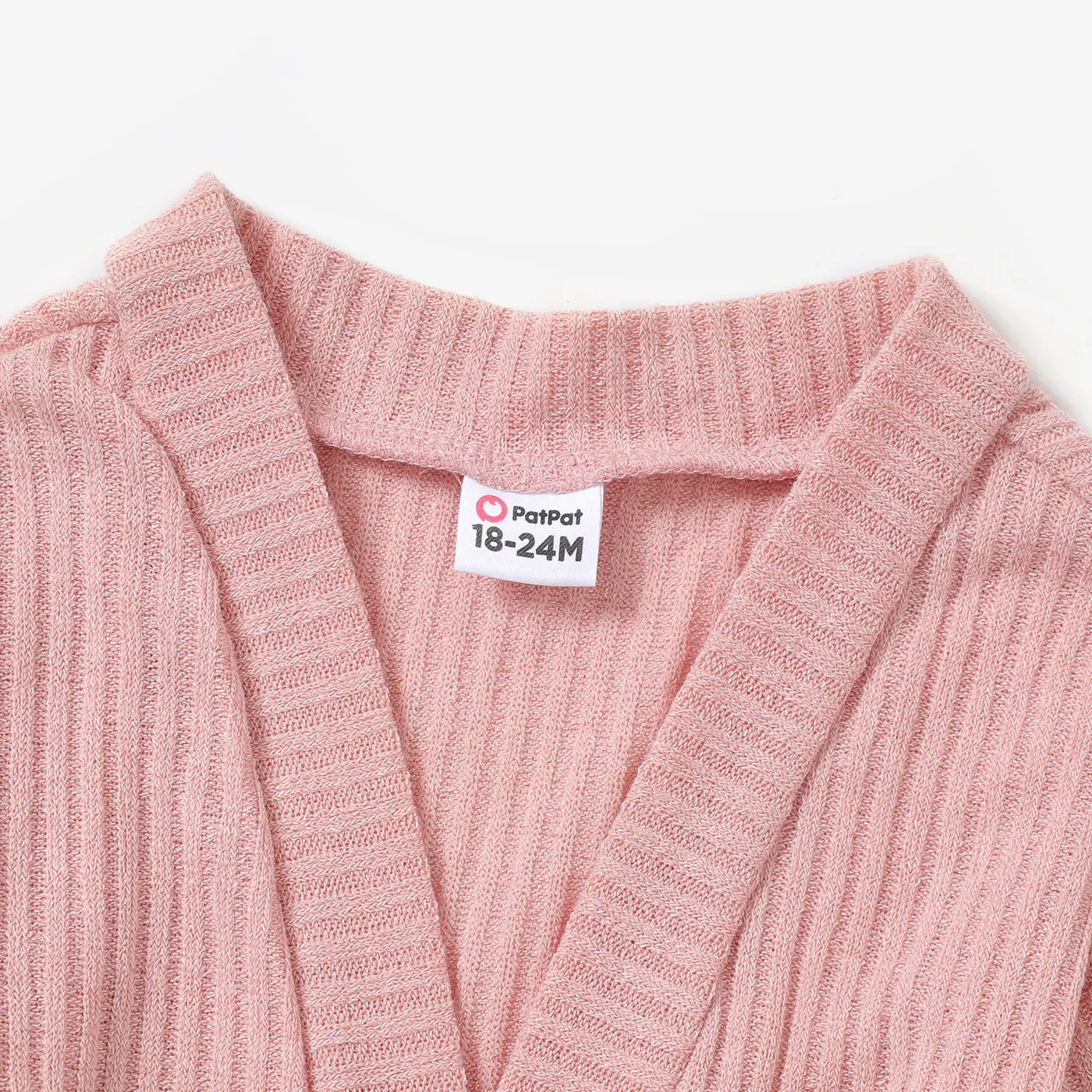 Toddler Girl Solid Color Ribbed Belted Open Front Cardigan Jacket Pink image 3
