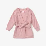 Toddler Girl Solid Color Ribbed Belted Open Front Cardigan Jacket Pink