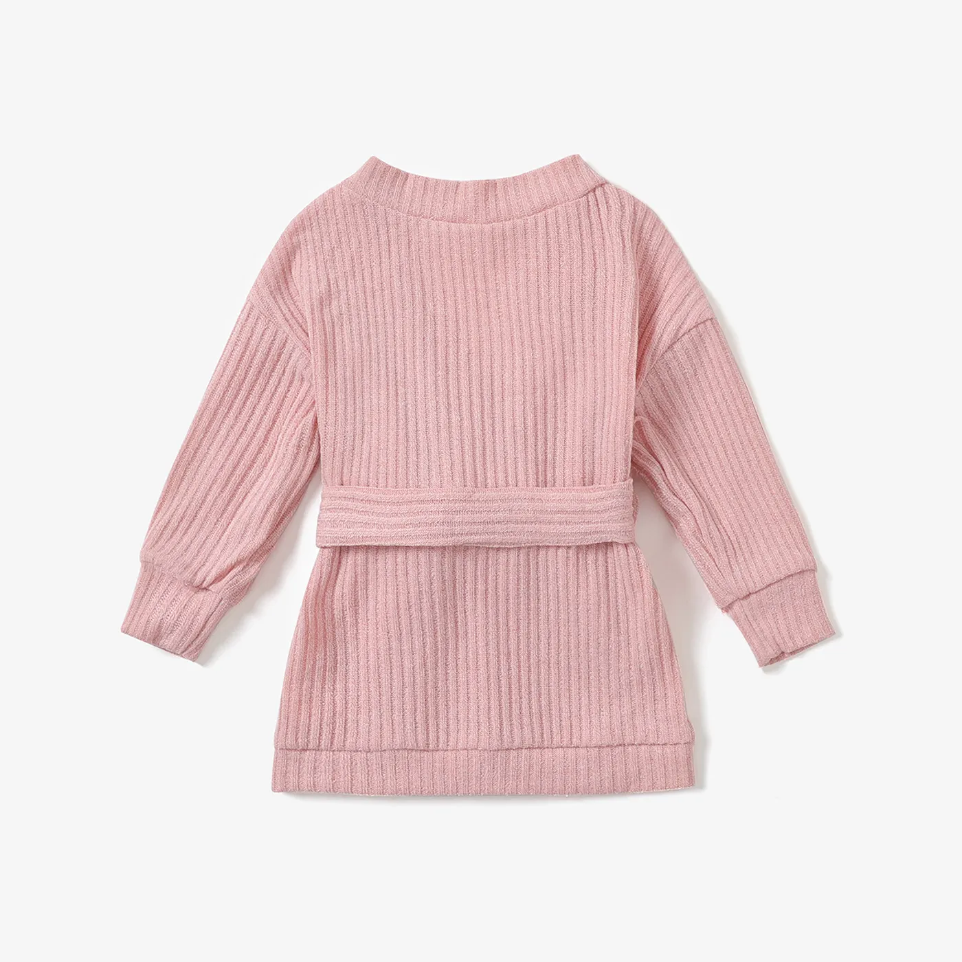 Toddler Girl Solid Color Ribbed Belted Open Front Cardigan Jacket Pink image 2
