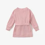 Toddler Girl Solid Color Ribbed Belted Open Front Cardigan Jacket Pink image 2