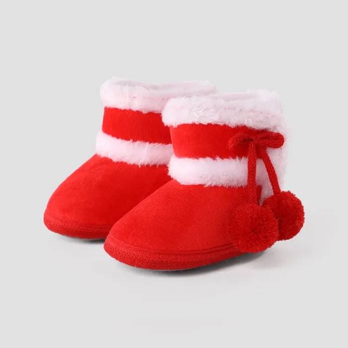 Christmas Baby & Toddler Pompom Decor Plush Prewalker Shoes