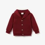 Baby Solid Lapel Button Down Long-sleeve Outwear Burgundy