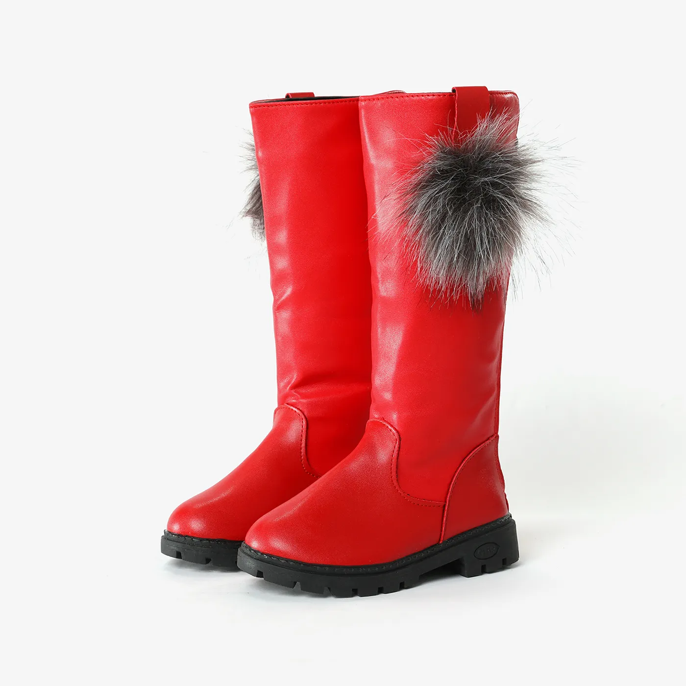 Toddler & Kids Pompom Decor Zipper High Boots Red