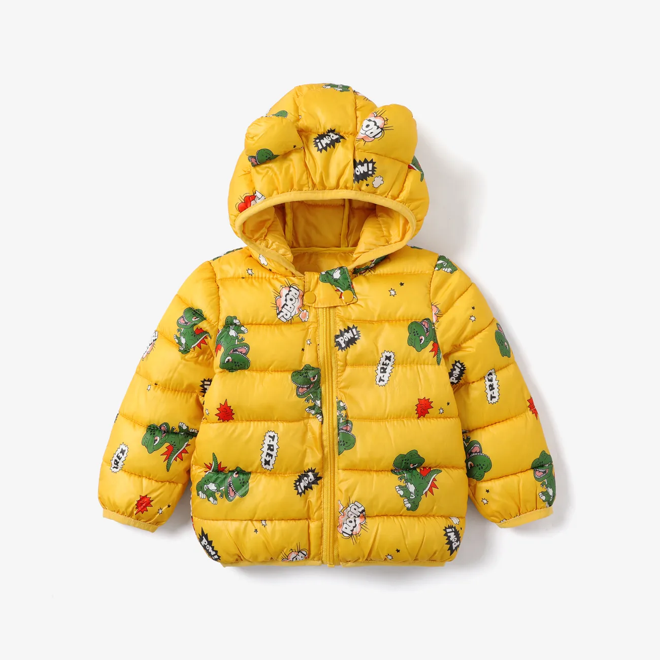Toddler Girl/Boy Ear Design Animal Print Hooded Coat Yellow big image 1