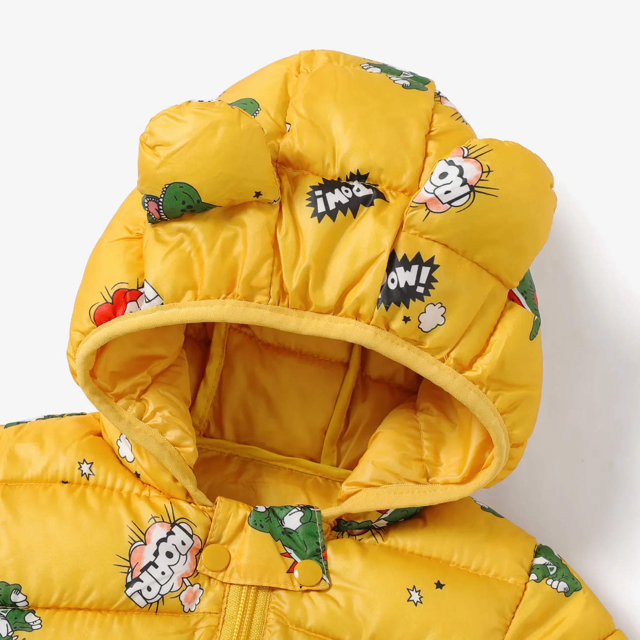 Toddler Girl/Boy Ear Design Animal Print Hooded Coat Yellow big image 1