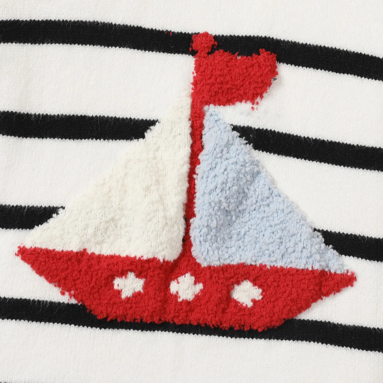 Toddler Boy Sailboat Pattern Stripe Knit Sweater  White big image 1