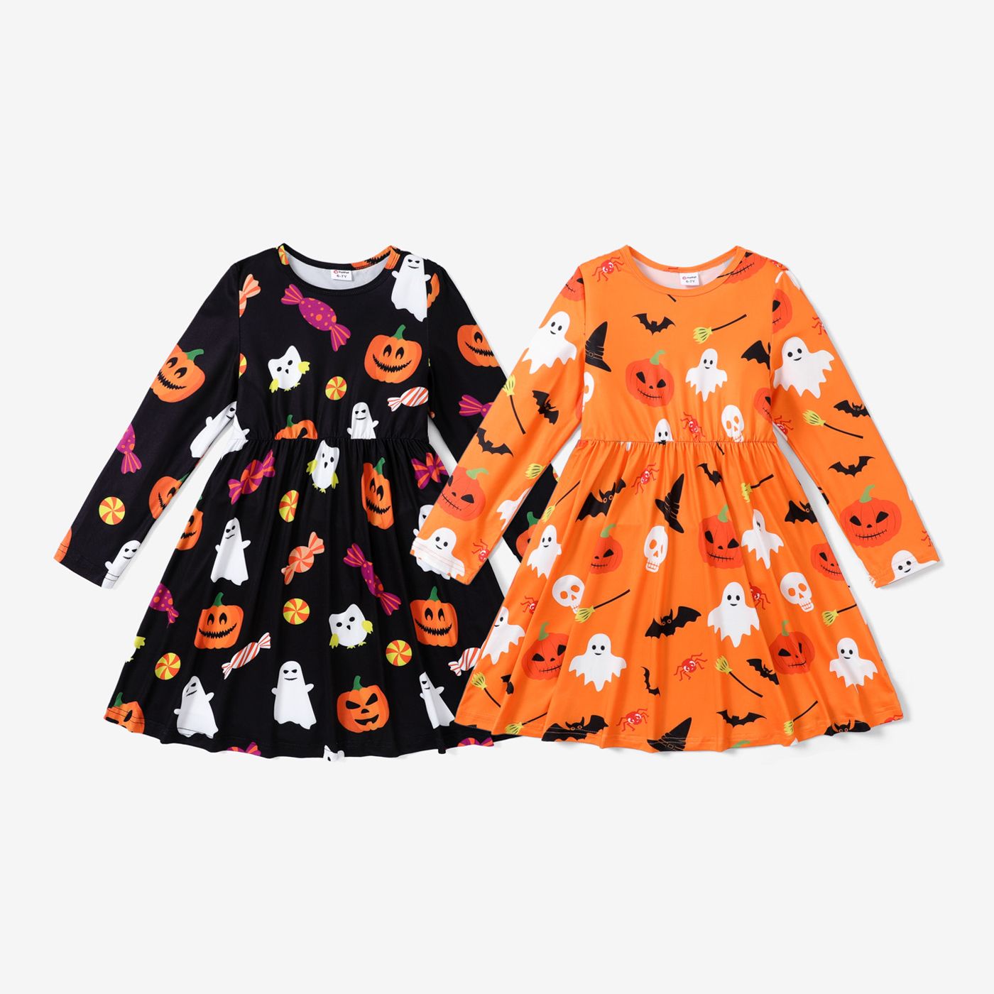 

Kid Girl Halloween Ghost Print Long-sleeve Dress