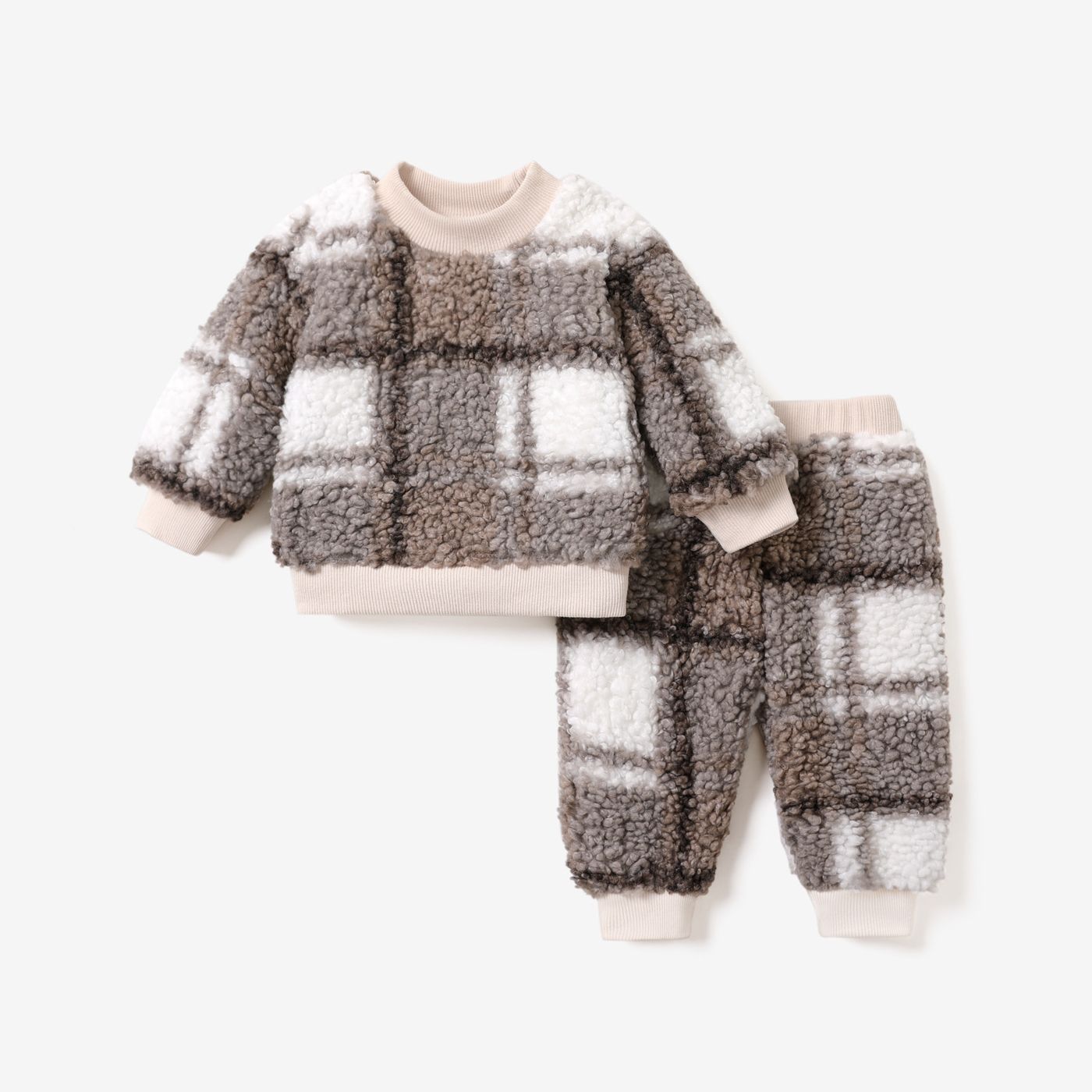 2-piece Baby Boy Plaid Fuzzy Sweatshirt And Pants Casual Set
