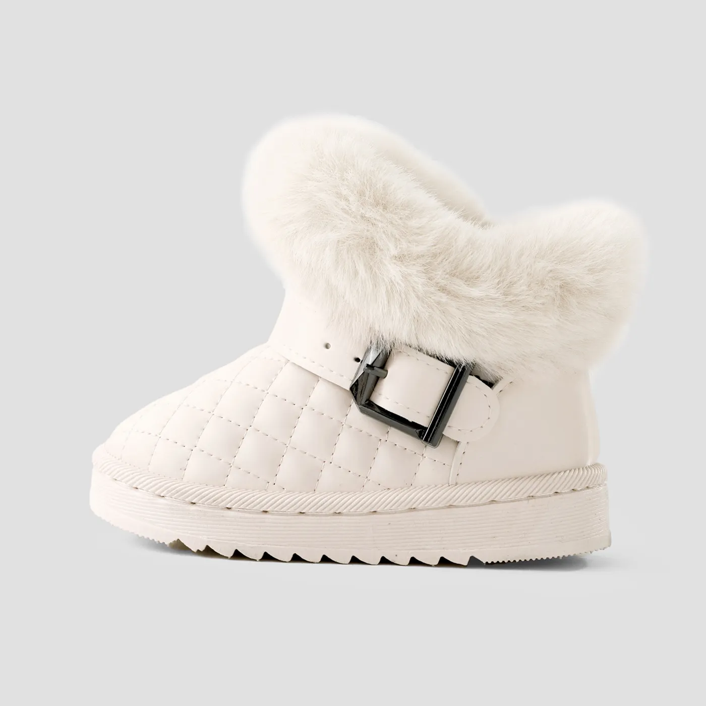 Toddler & Kids Basic Solid Color Buckle Decor Snow Boots Creamy White image 2