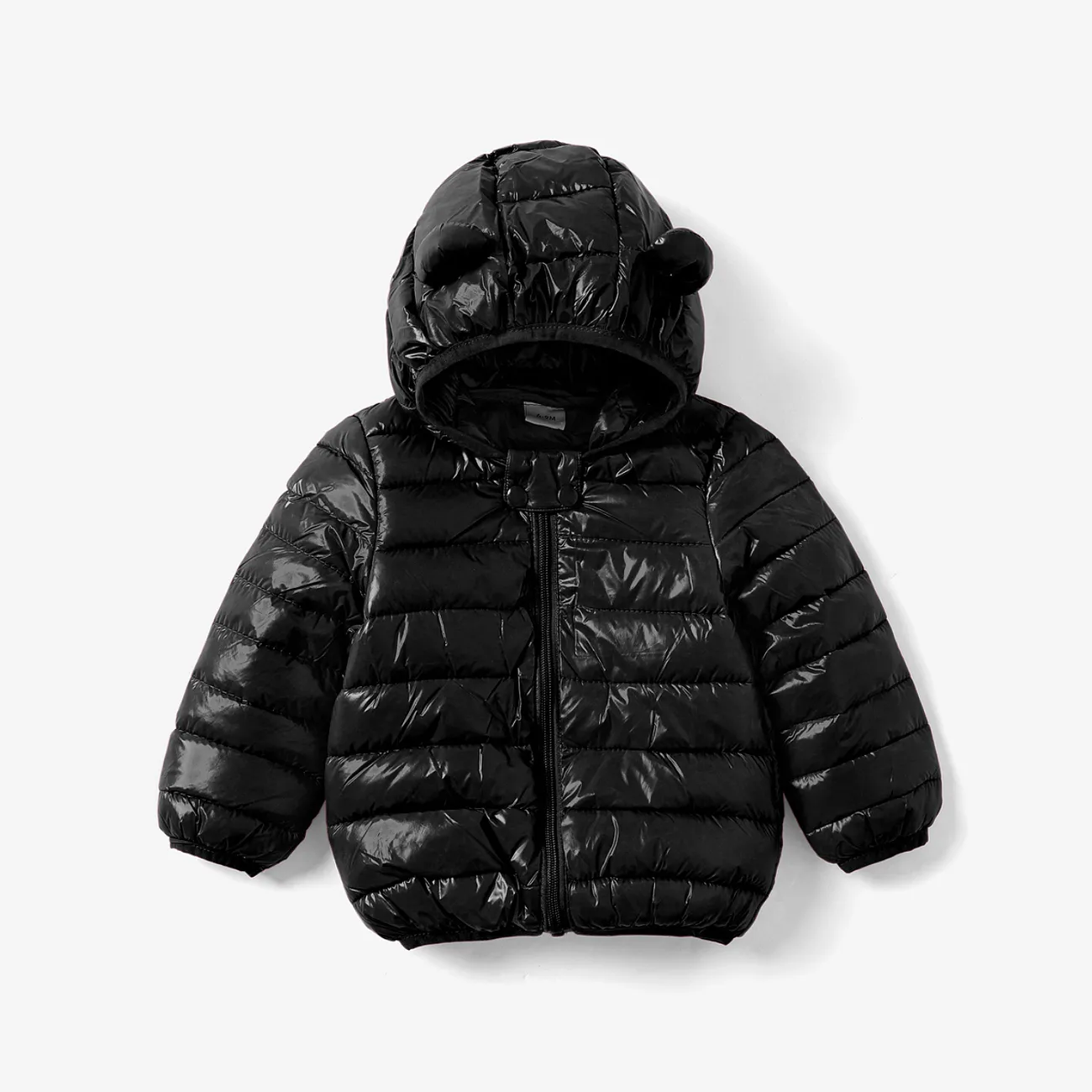 abrigo con capucha sólido con estampado de orejas en 3d con estilo para bebés / niños pequeños Negro big image 1