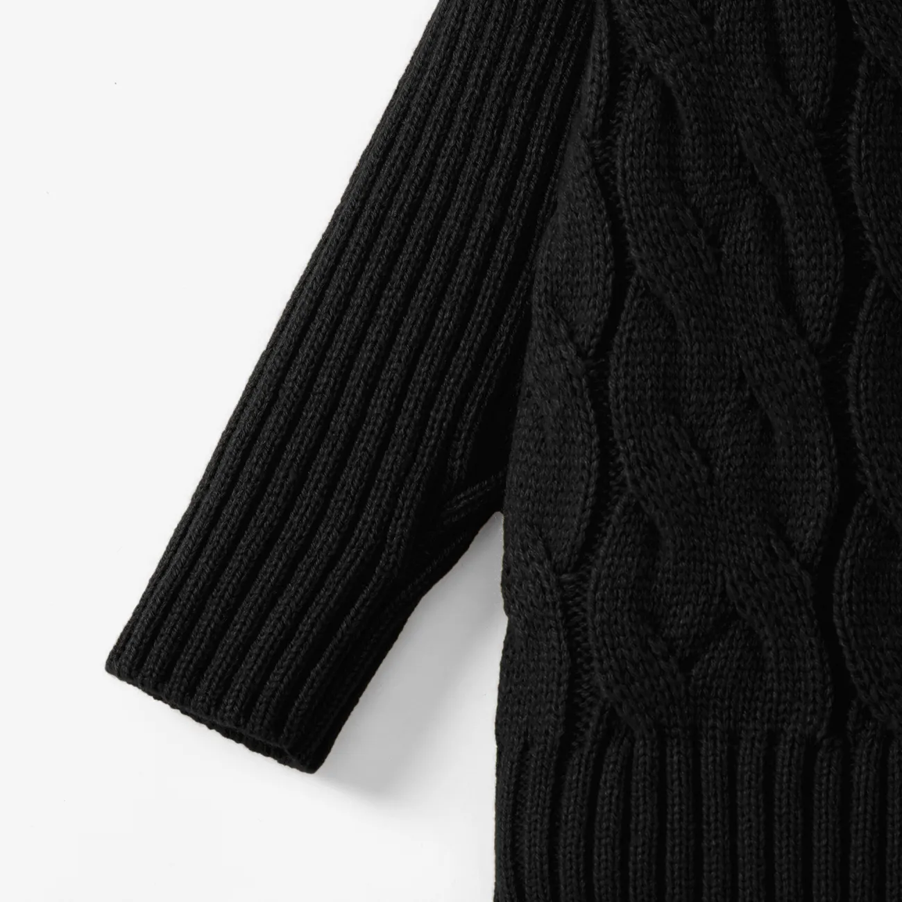 Toddler Girl/Boy Solid Cable Knit Turtleneck Sweater Black big image 1