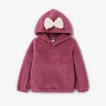 Kid Girl Solid Color 3D Bowknot Design Fleece Hoodie Sweatshirt roseviolet