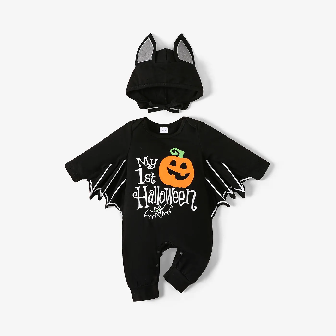 Dia das Bruxas 2 unidades Bebé Unissexo Hipertátil/3D Infantil Manga comprida Macacão Preto