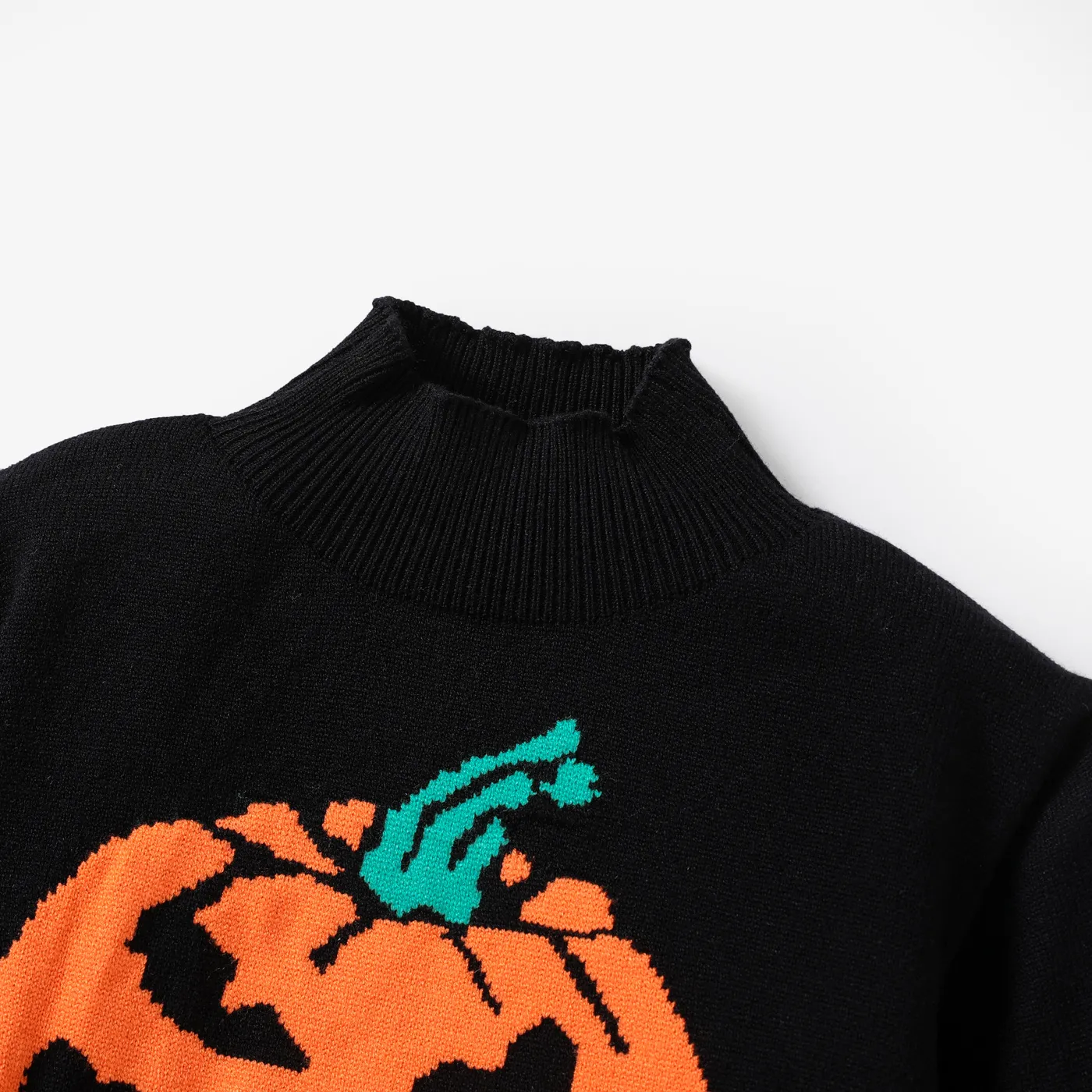 Kid Girl Halloween Pumpkin Pattern Knit Sweater   Black image 3