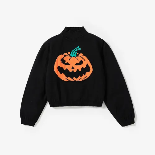 Kid Girl Halloween Pumpkin Pattern Knit Sweater  