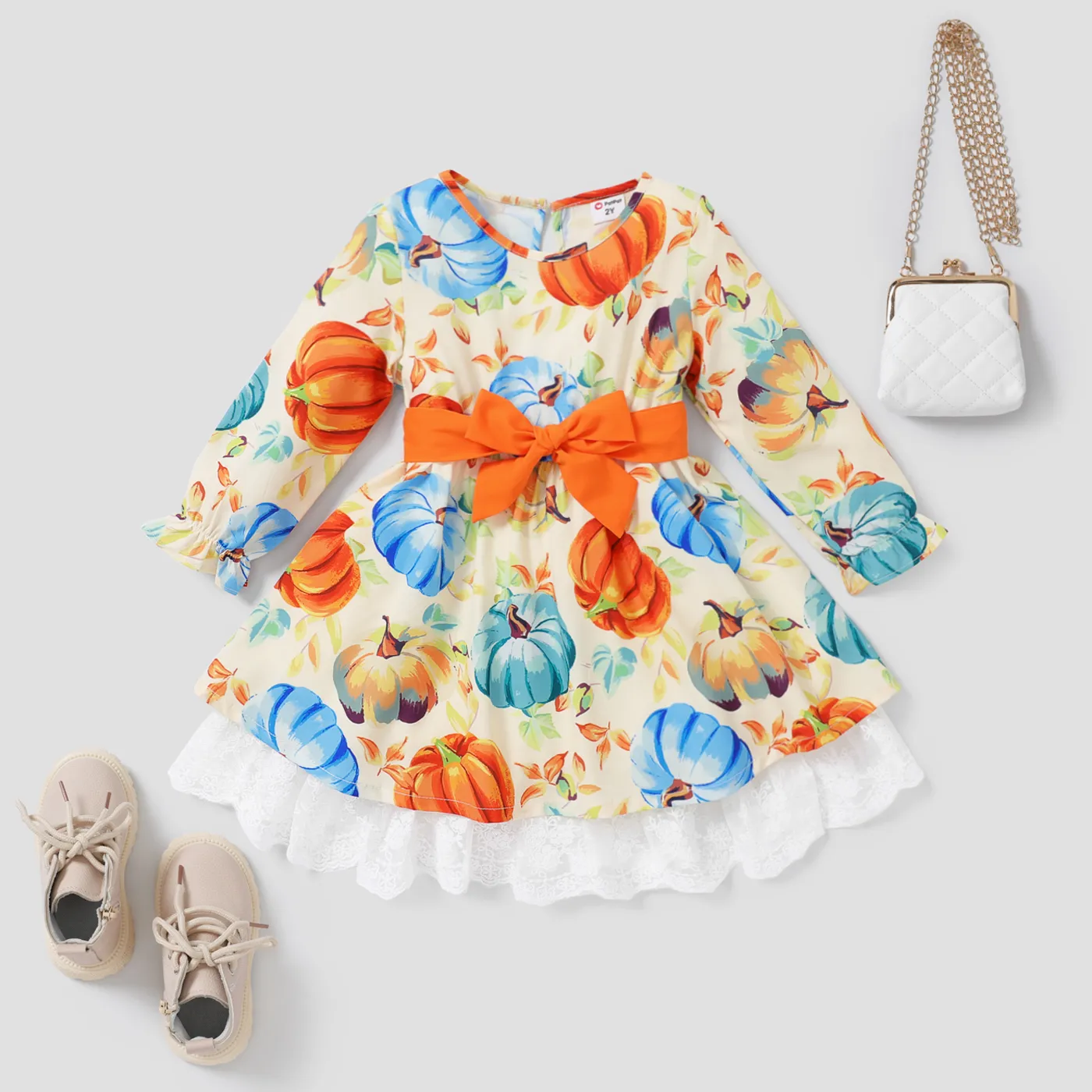 2PCS Kid Girl Thanksgiving Multi-Layered Dress