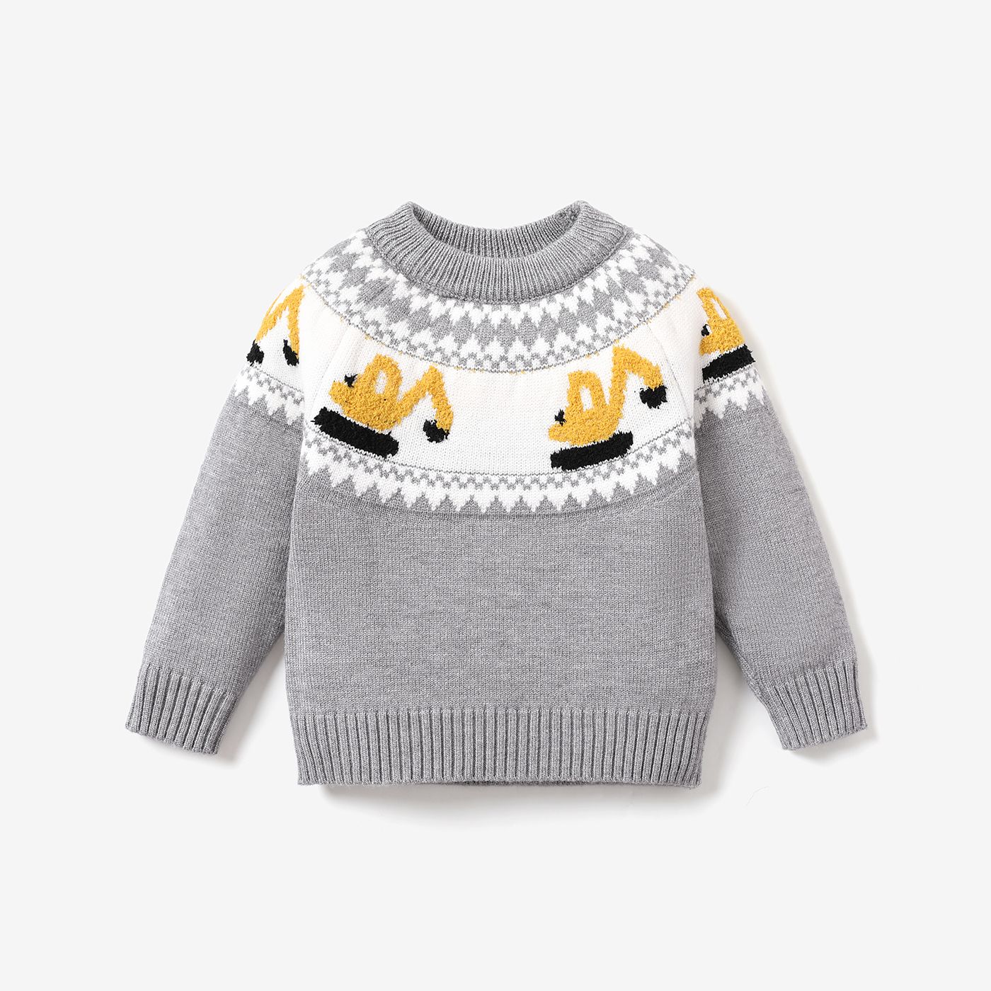 Baby Boy Excavator Pattern Knitted Pullover Sweater
