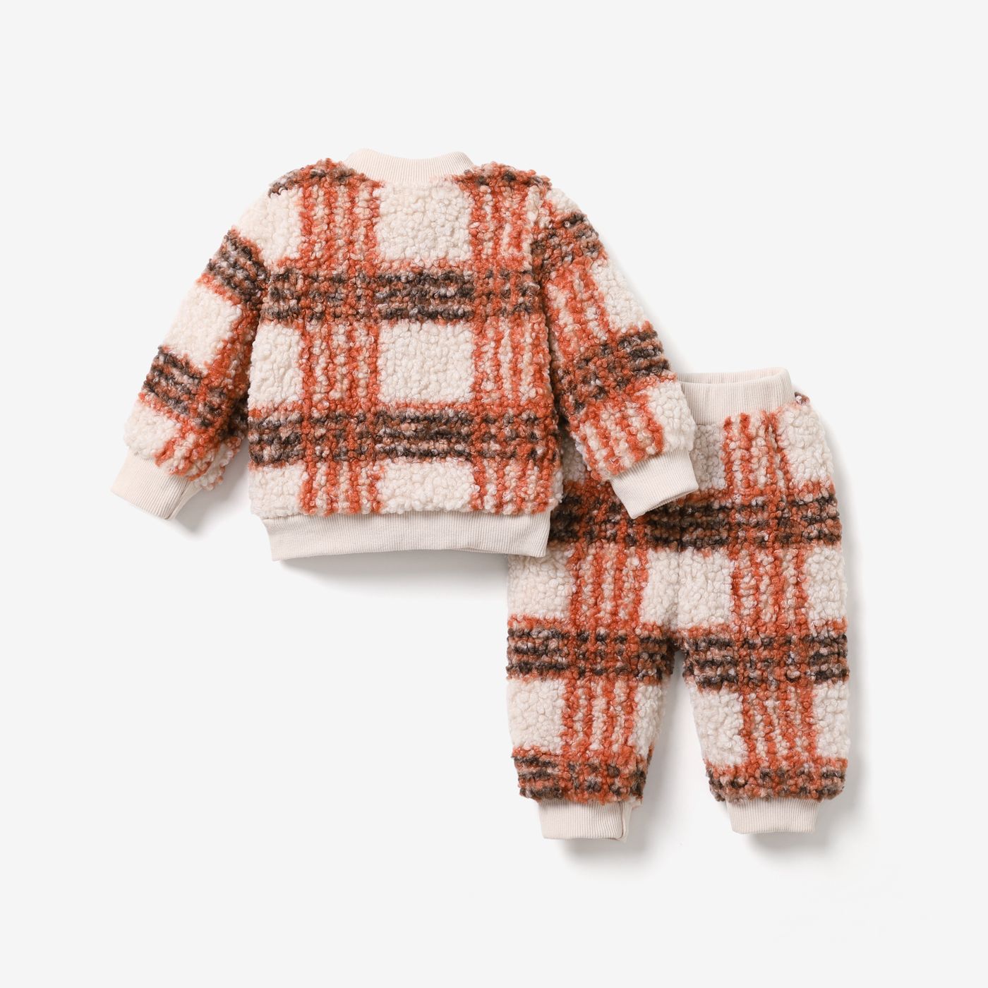 2-piece Baby Boy Plaid Fuzzy Sweatshirt And Pants Casual Set