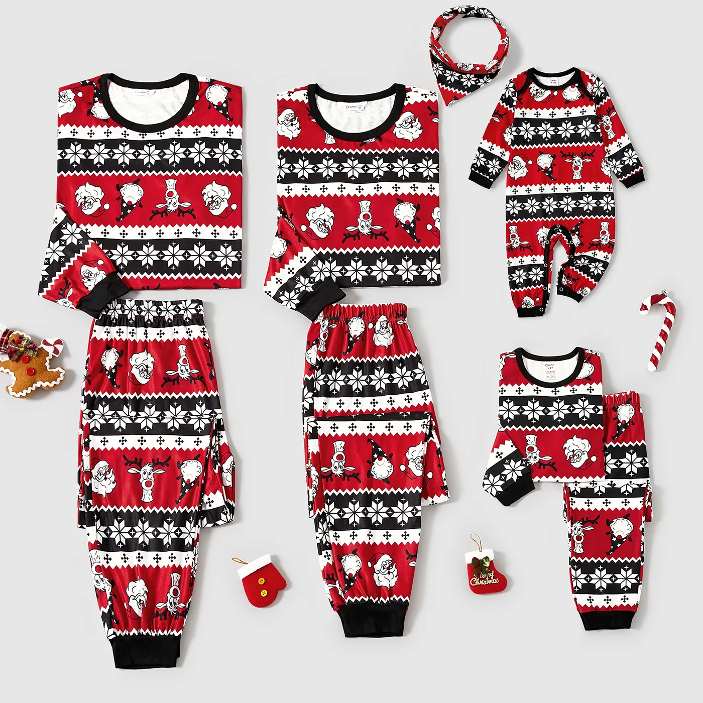 Christmas Santa And Reindeer Allover Print Family Matching Pajamas Sets (Flame Resistant)