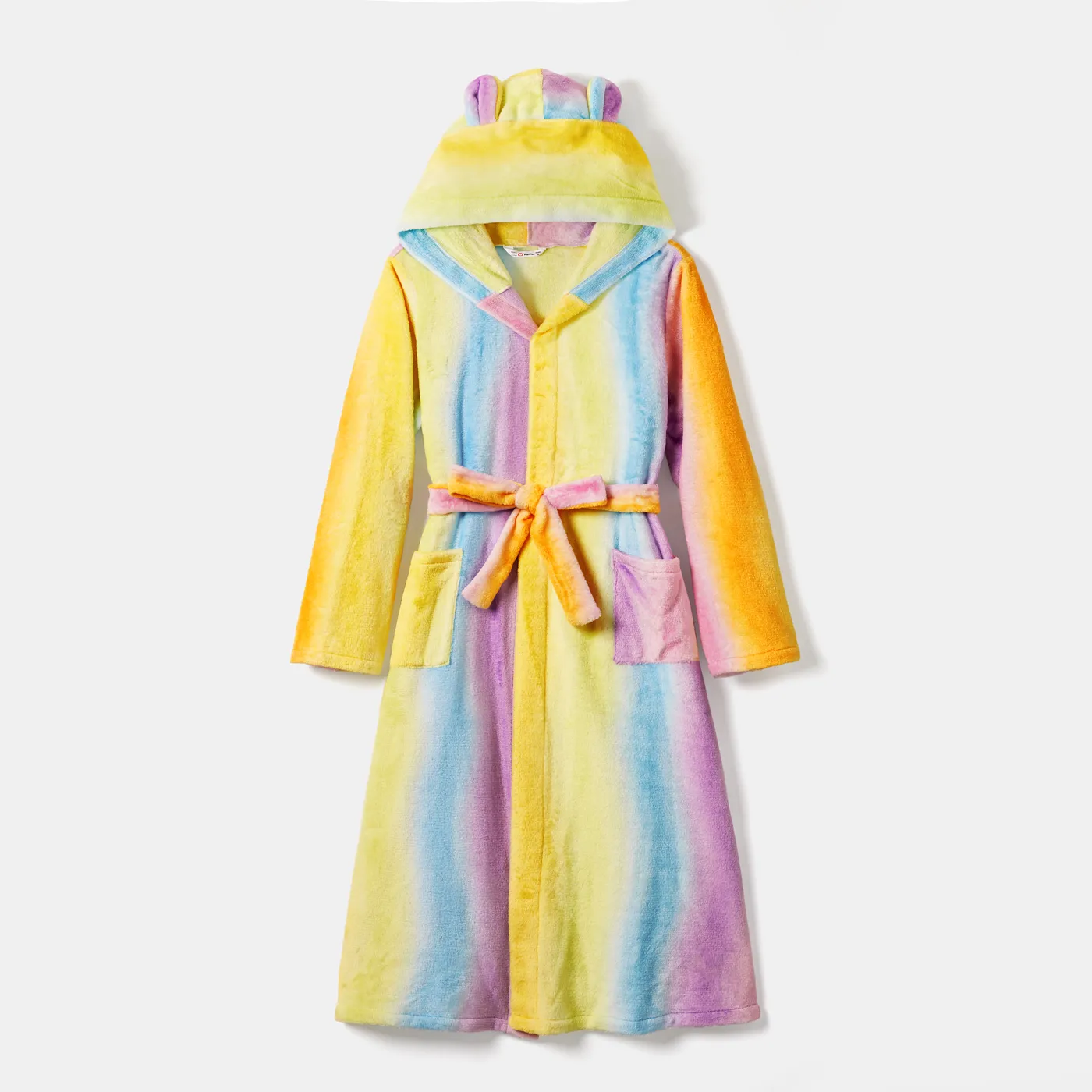 Family Matching Rainbow Fleece Long-sleeve Hoodie Belted Pajamas Robes (Flame Resistant)