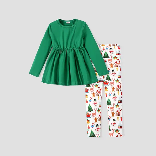 2-piece Kid Girl Christmas print Long-sleeves Tee and Pants Set
