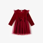 Christmas Family Matching Long Sleeve Color-block Tops & Velvet Dresses Sets  image 2