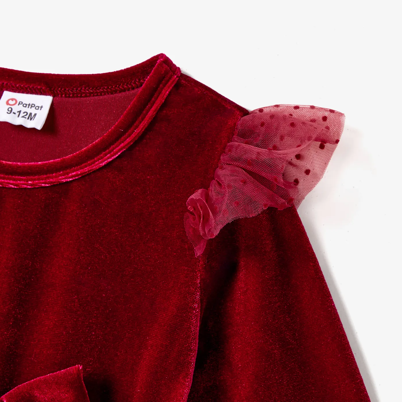 Christmas Family Matching Long Sleeve Color-block Tops & Velvet Dresses Sets Burgundy image 3