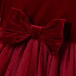 Christmas Family Matching Long Sleeve Color-block Tops & Velvet Dresses Sets  image 4