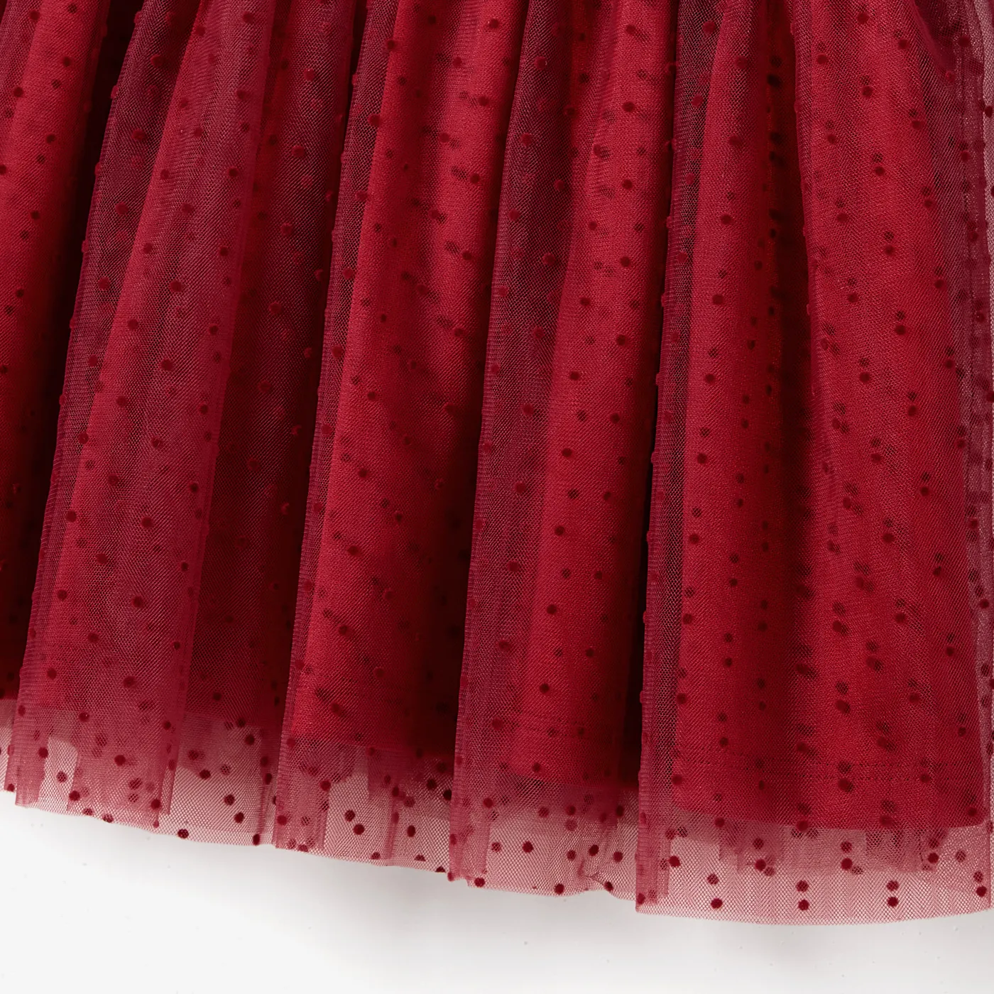 Christmas Family Matching Long Sleeve Color-block Tops & Velvet Dresses Sets Burgundy image 5