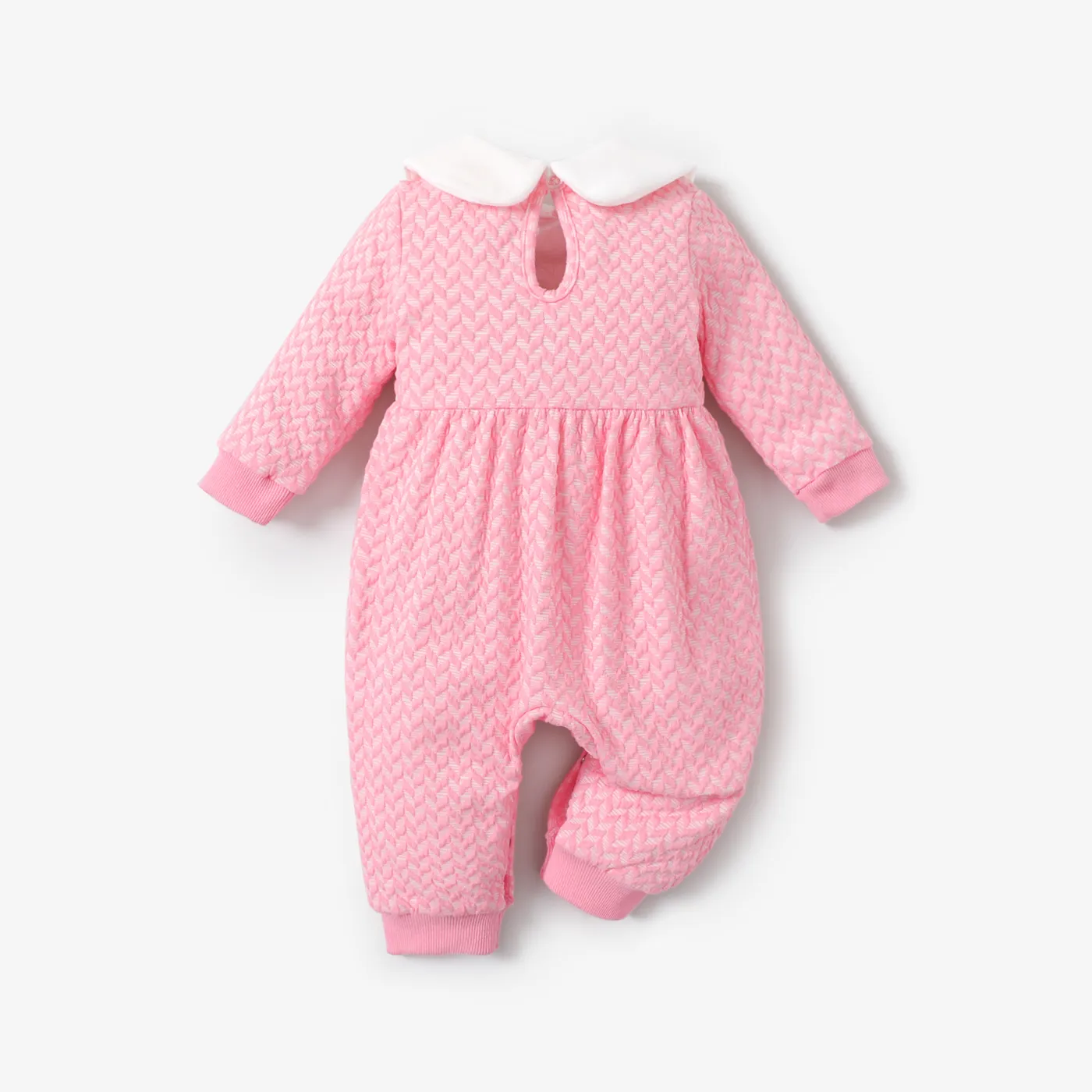 Baby Girl Sweet Solid Color Long Sleeve Jumpsuit  Pink image 2