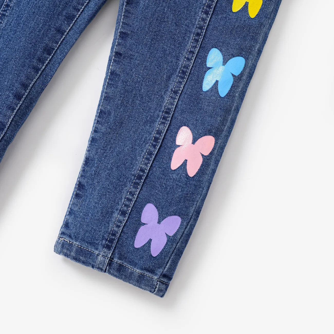  Kid Girl Sweet Butterfly Denim Jeans  Blue big image 1