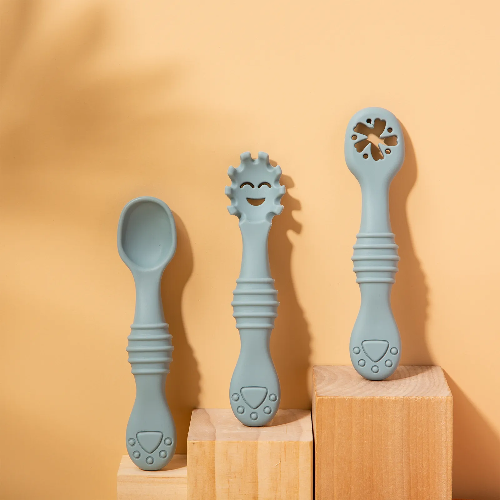 3pcs Baby Silicone Toothbrush BPA-Free Set Light Blue