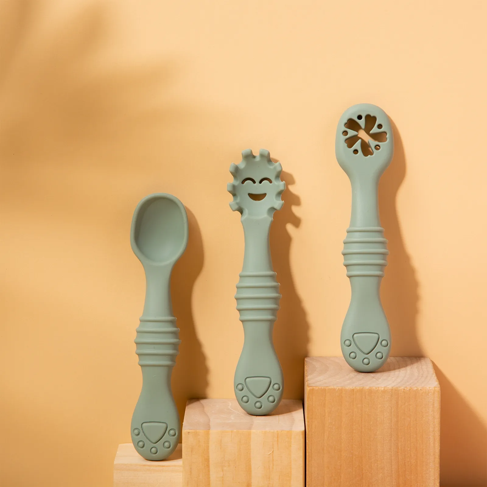 3pcs Baby Silicone Toothbrush BPA-Free Set Green