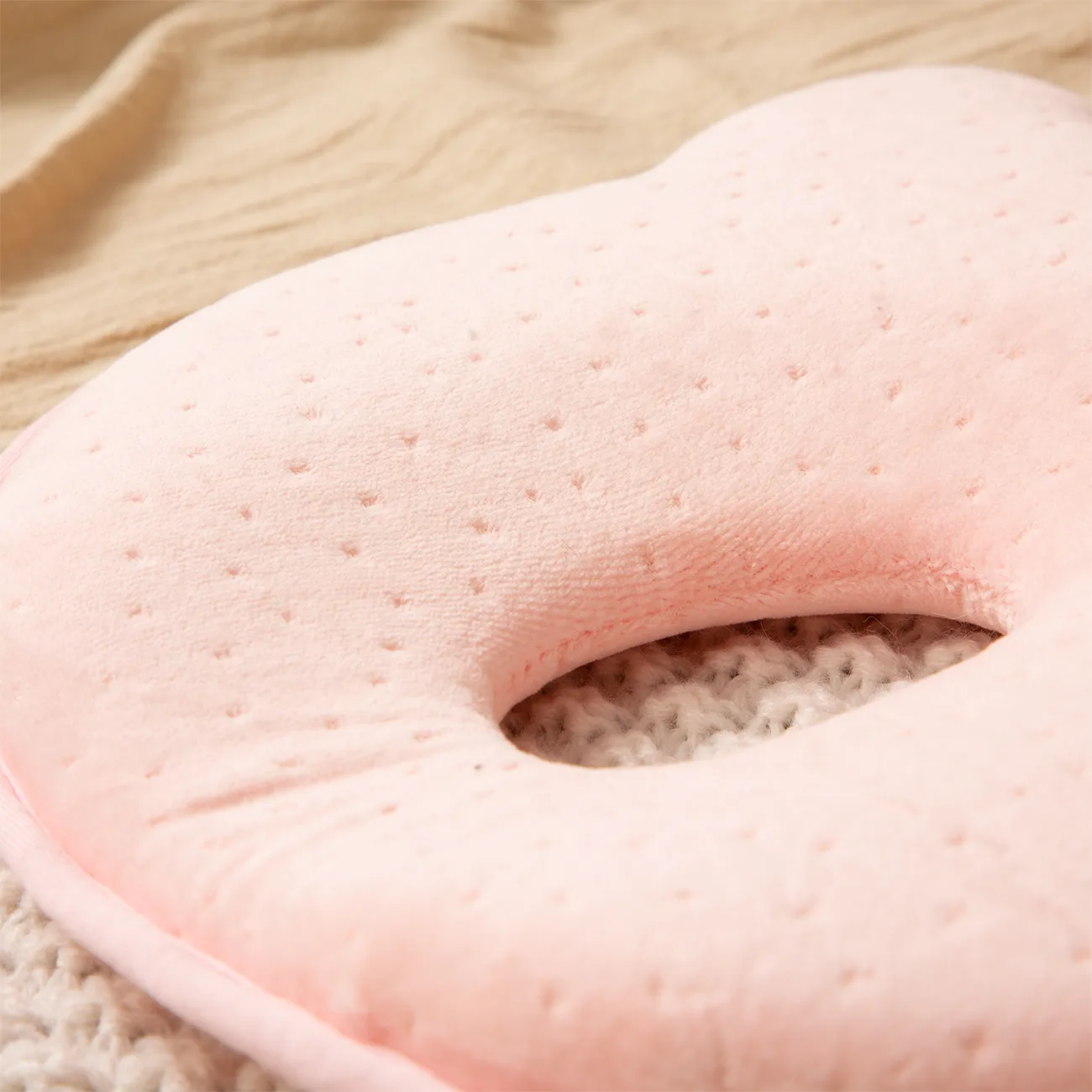 Infant Head Shaping Pillow with Memory Foam Core and Velvet Cover Pink image 3