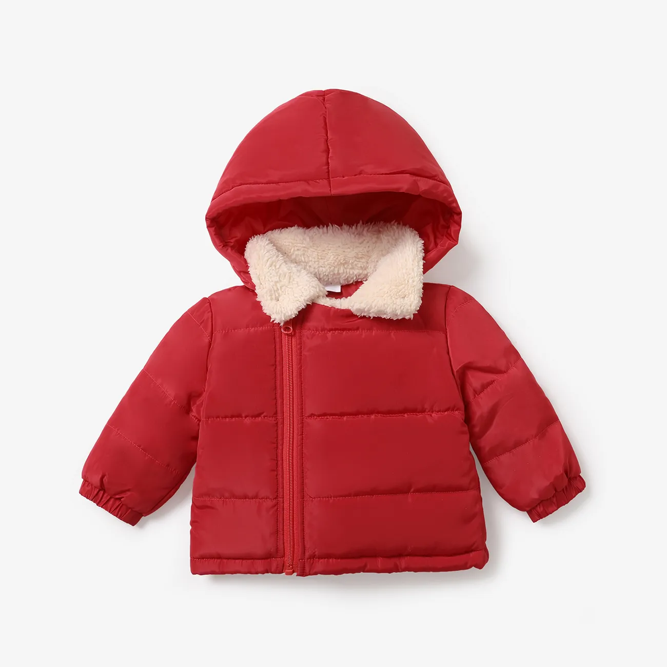 Baby Boy/Girl Thickened Thermal Fleece Lined Long-sleeve Quilted Winter Coat Red big image 1