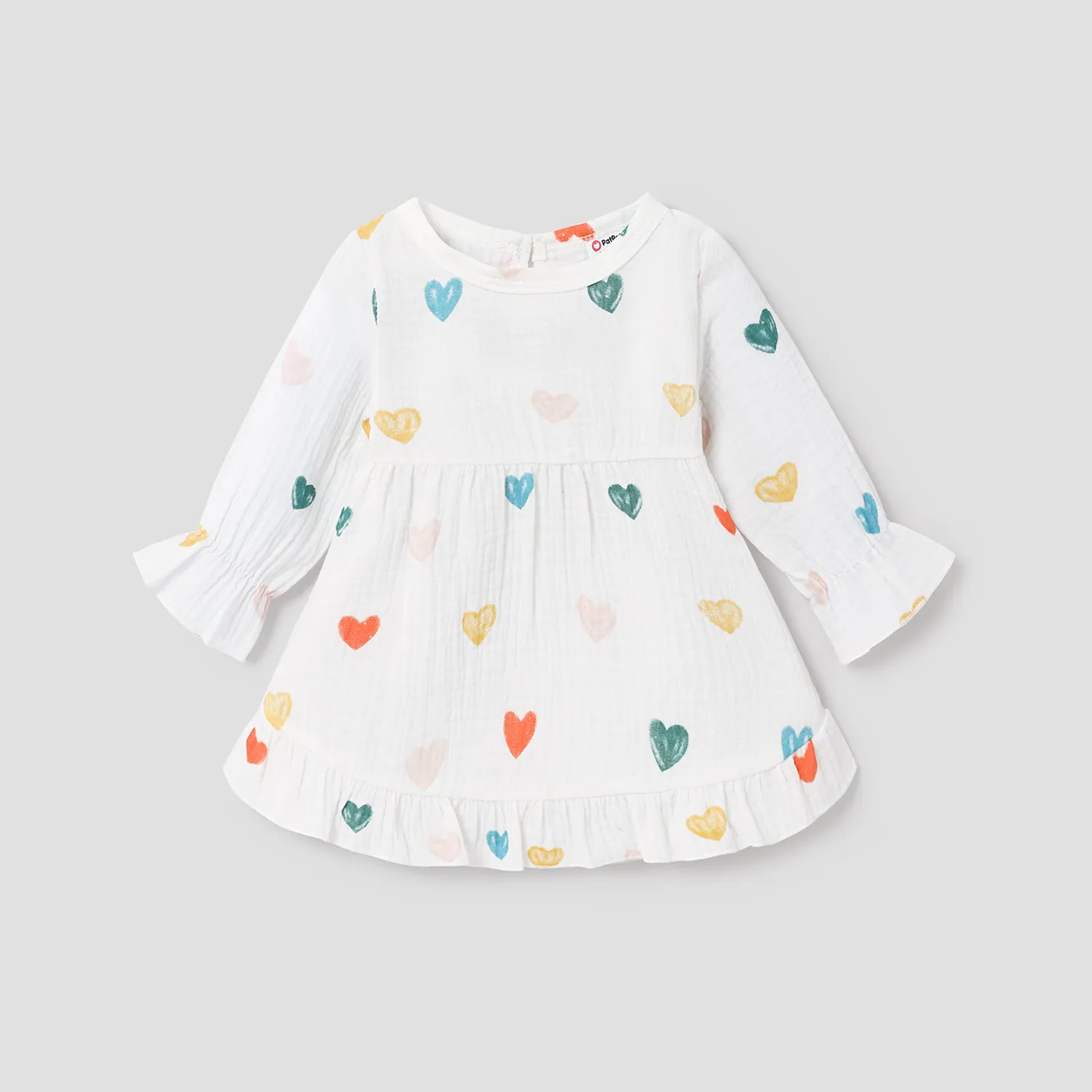  Baby Girl Sweet Heart-shaped Ruffle Edge Long Sleeve Dress 