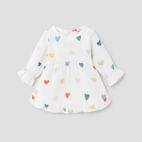 Baby Girl Sweet Heart-shaped Ruffle Edge Long Sleeve Dress 