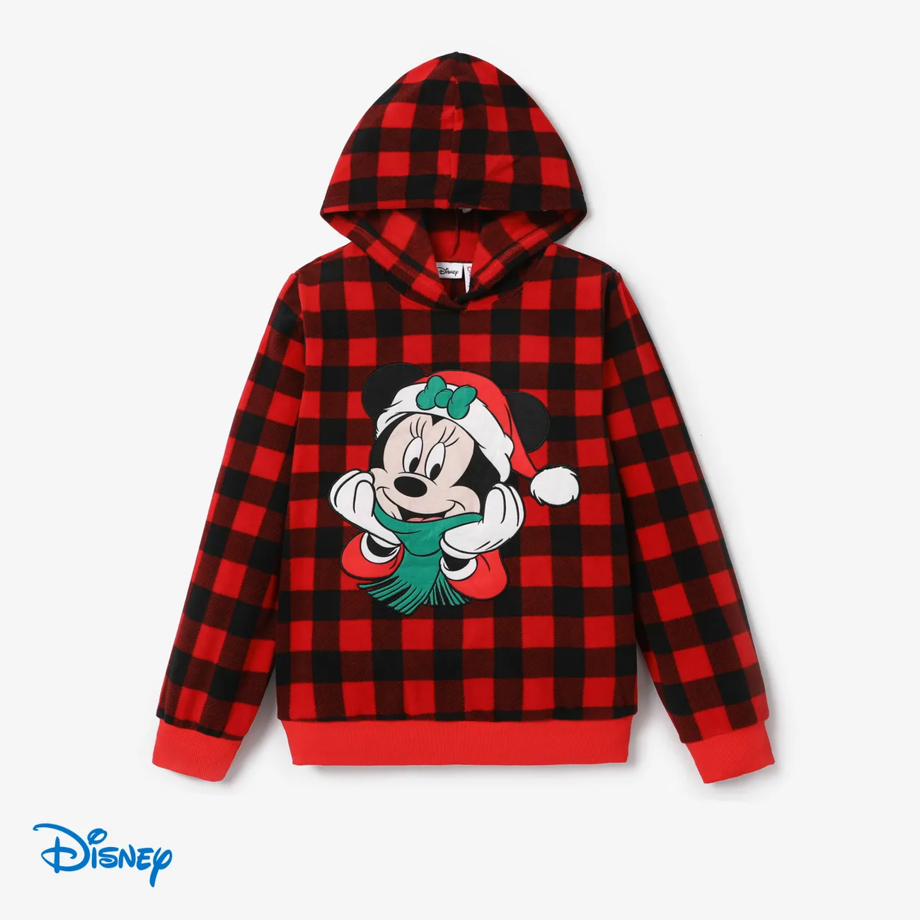 Disney Mickey and Friends Family Matching Christmas Polarfleece Grid Character Print Hooded Top  Red big image 1