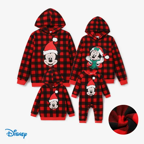 Disney Mickey and Friends Family Matching Christmas Polarfleece Grid Character Print Hooded Top 