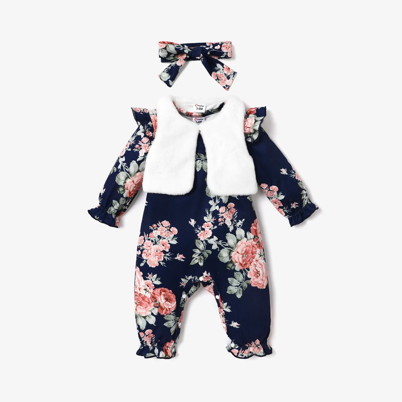 3PCS Baby Girl Sweet Flutter Sleeve Romper Set