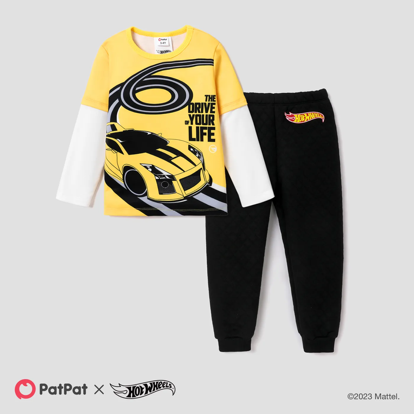 Hot Wheels Toddler Boy Character Print Long Sleeve Top and Black Pants