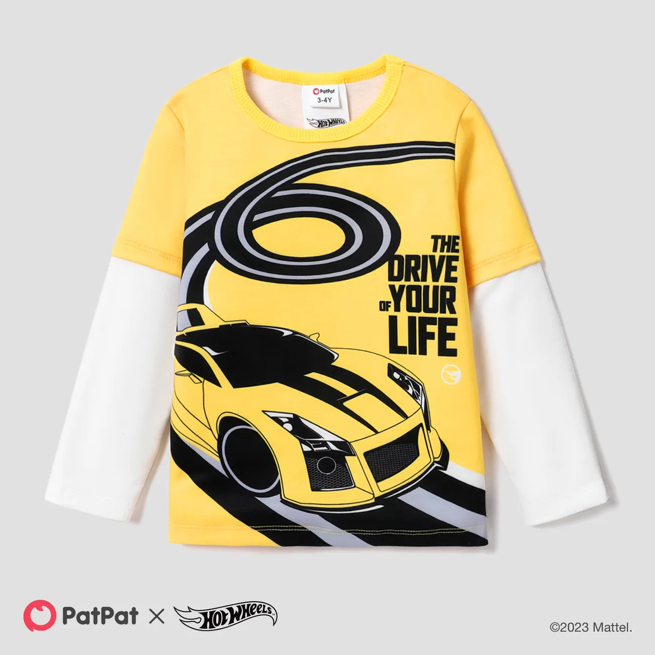 Hot Wheels Toddler Boy Character Print Long Sleeve Top and Black Pants Yellow big image 1