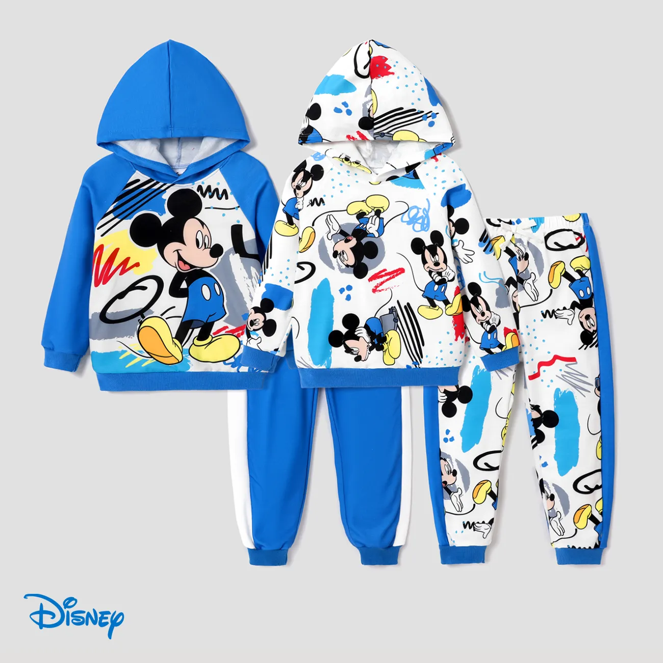 Disney Mickey and Friends Toddler Boy Character Print Long-sleeve Hooded Top and Pants Set Blue big image 1