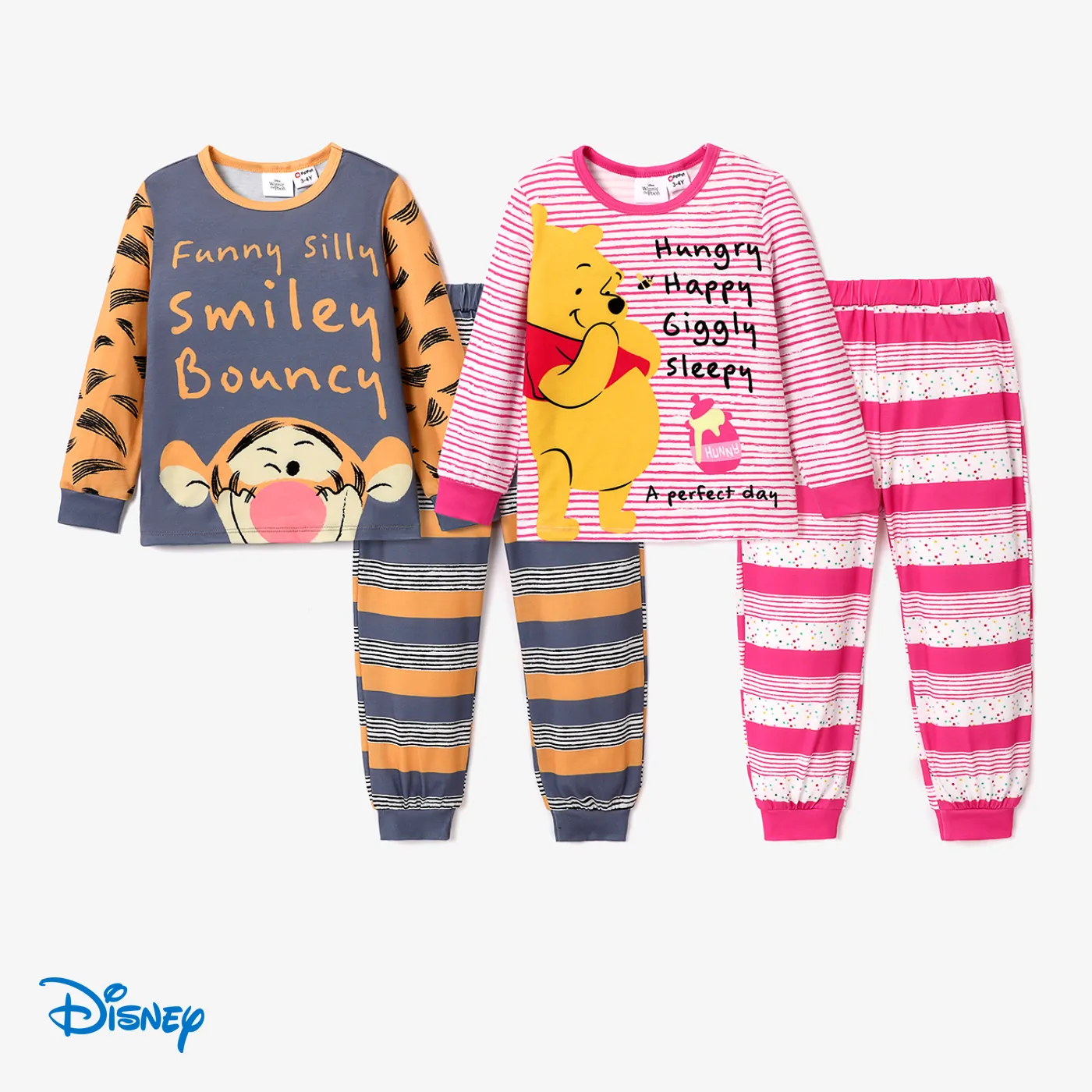 Disney Winnie the Pooh Toddler Girl/Boy 2pcs Character Print Long-sleeve Sweatshirt and Stripe Pants Set