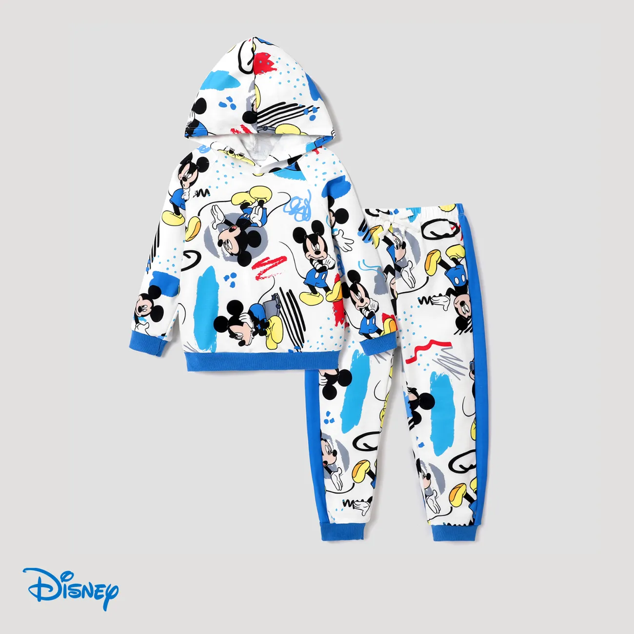 Disney Mickey and Friends Toddler Boy Character Print Long-sleeve Hooded Top and Pants Set White big image 1