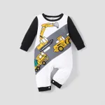 Baby Boy Allover Construction Vehicle Print Long-sleeve Jumpsuit Black
