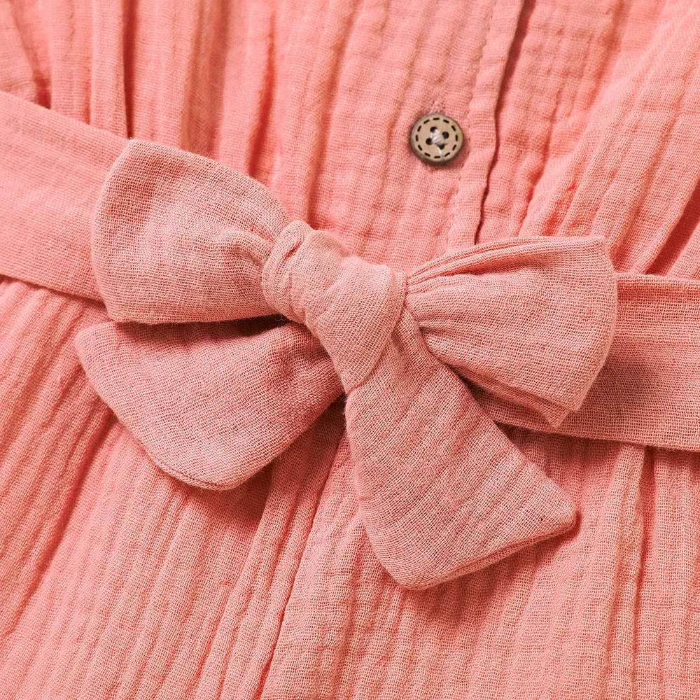 Baby Girl 95% Cotton Crepe Sleeveless Button Up Belted Romper big image 3